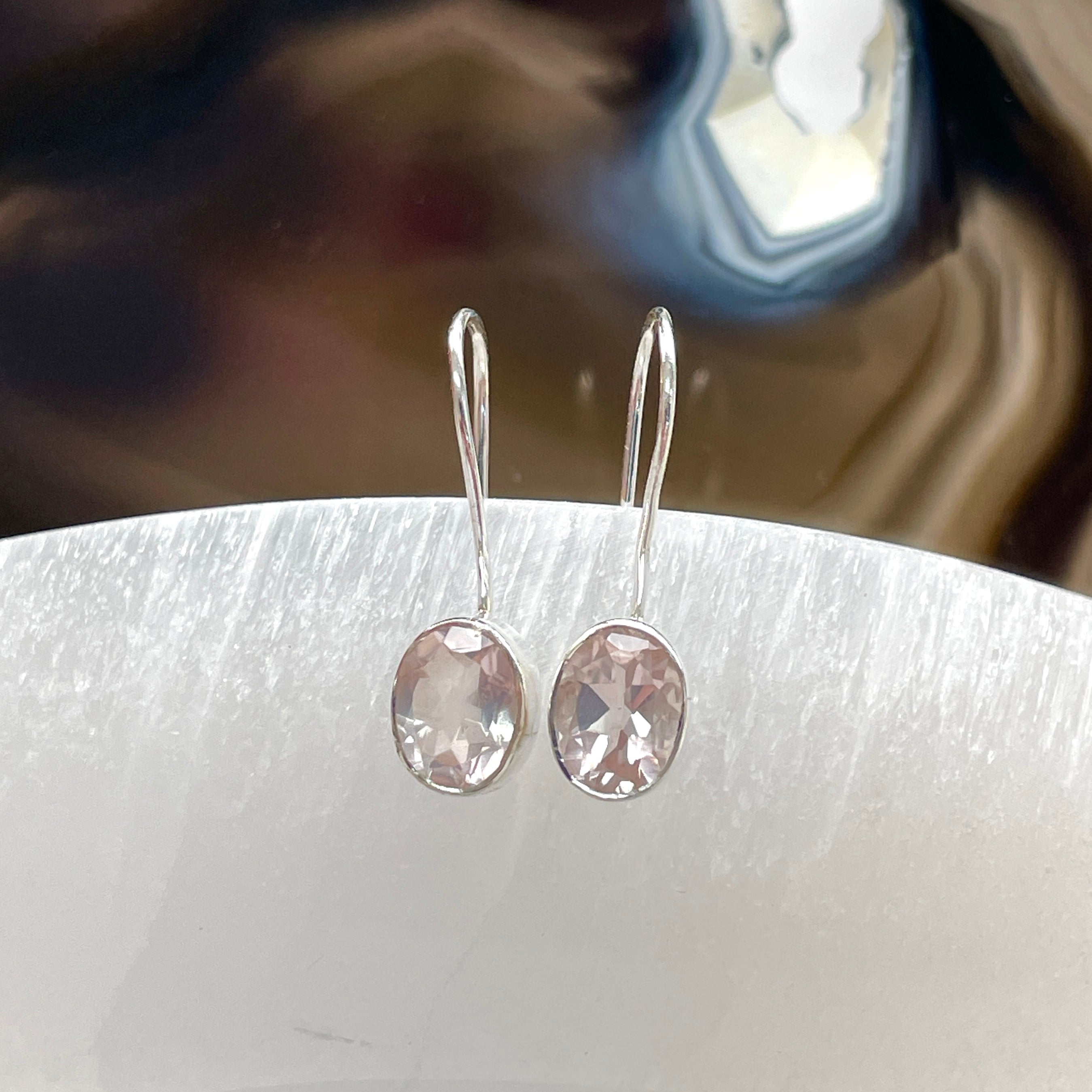 Sterling Silver Earrings - Rose Quartz - Oval Sterling Silver Earrings - Rose Quartz - Oval